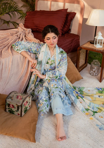 Beautiful DIGITAL PRINTED LAWN FRONT in light blue gorgeous color.