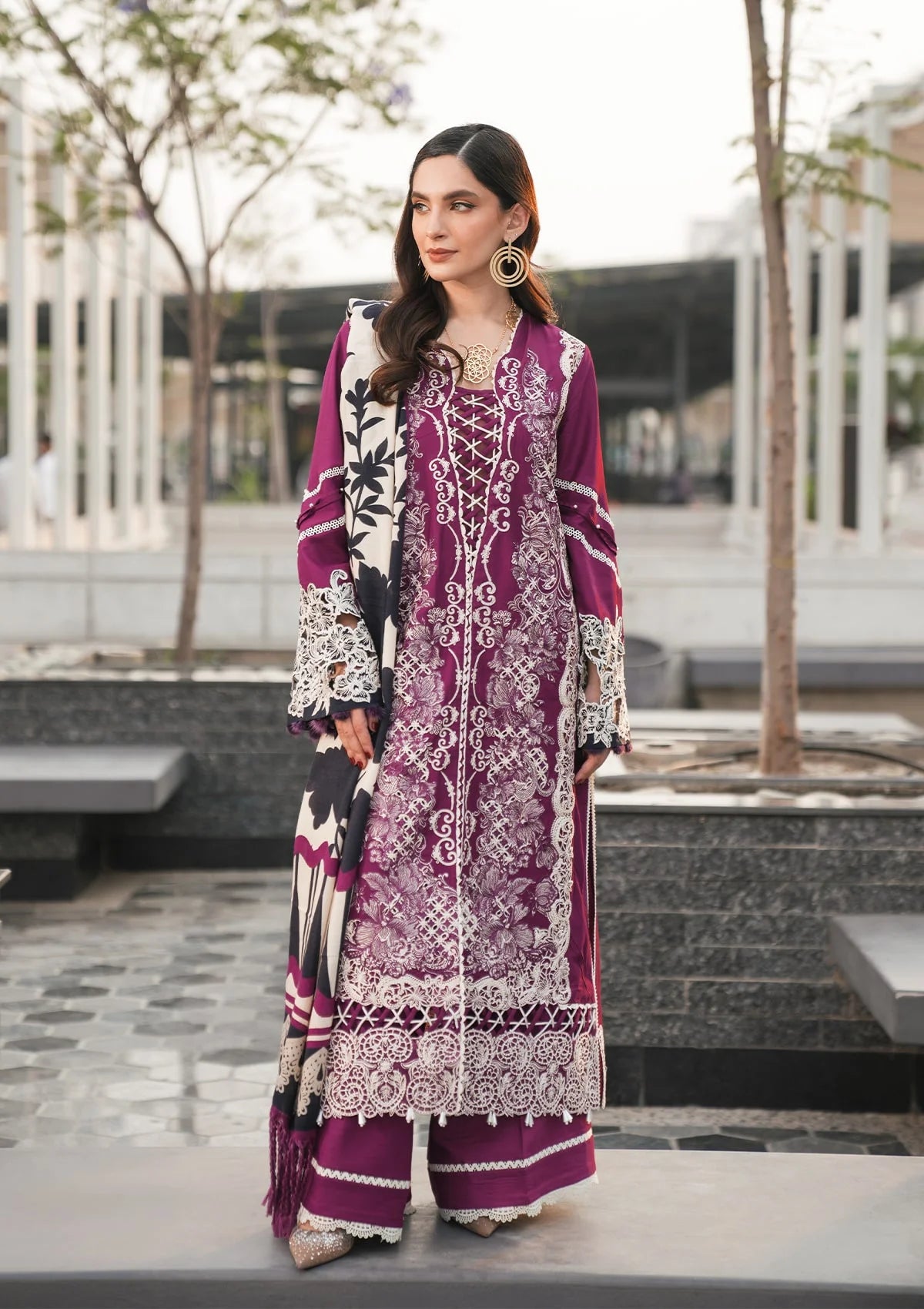 knee length dresses for ladies Maria B Embroidered Velvet Suits Unstitched 3 Piece MB23LN D11 main image 0