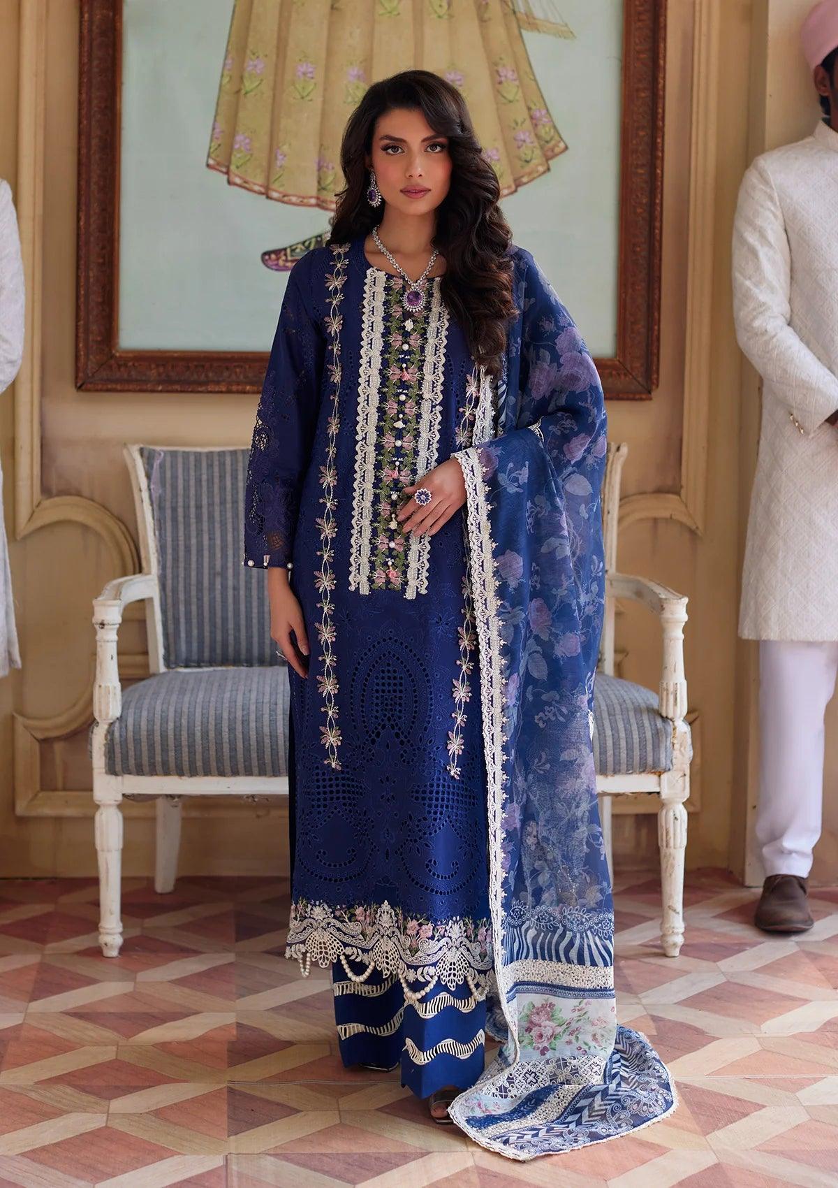 YALINA Festive Embroidered Lawn Dress with Schiffli Lawn Front from ELAF's "EID EDIT" 2024 Collection.