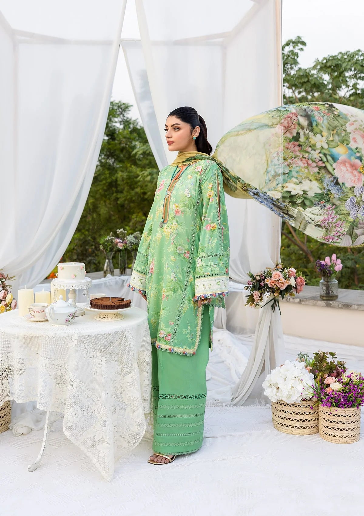 Elegant dress PASTELLE FROM ELAF PRINTS WITH CHIFFON DUPATTA COLLECTION 2025.