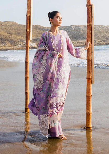 Banafsha, the lavender dress from ELAF's 'HAI KUCH' 2024 Collection. This product shot shows beautiful embroidery work on the outfit