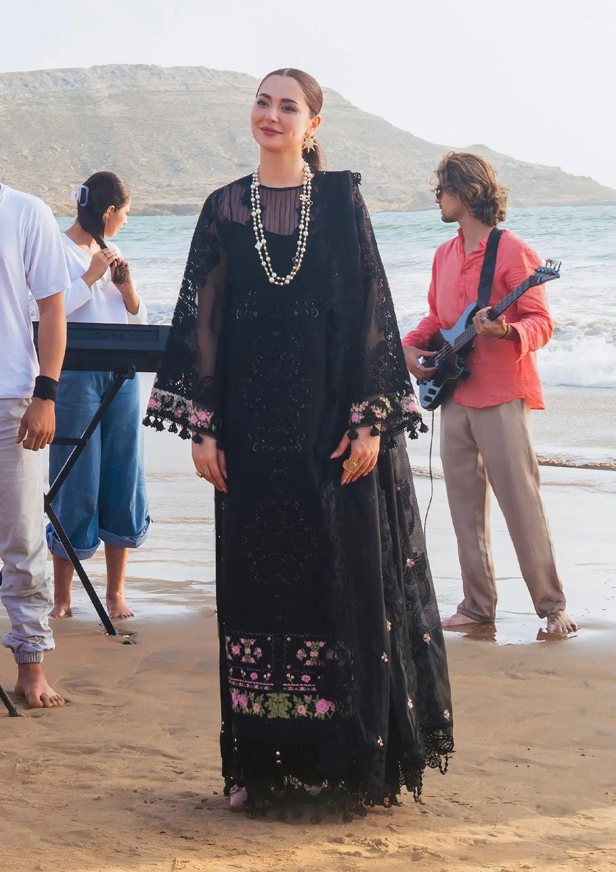 Mahnoor Luxury Embroidered Lawn Dress with laser embroidery and cotton net dupatta from ELAF's 'HAI KUCH' Festive Lawn 2024 Collection.