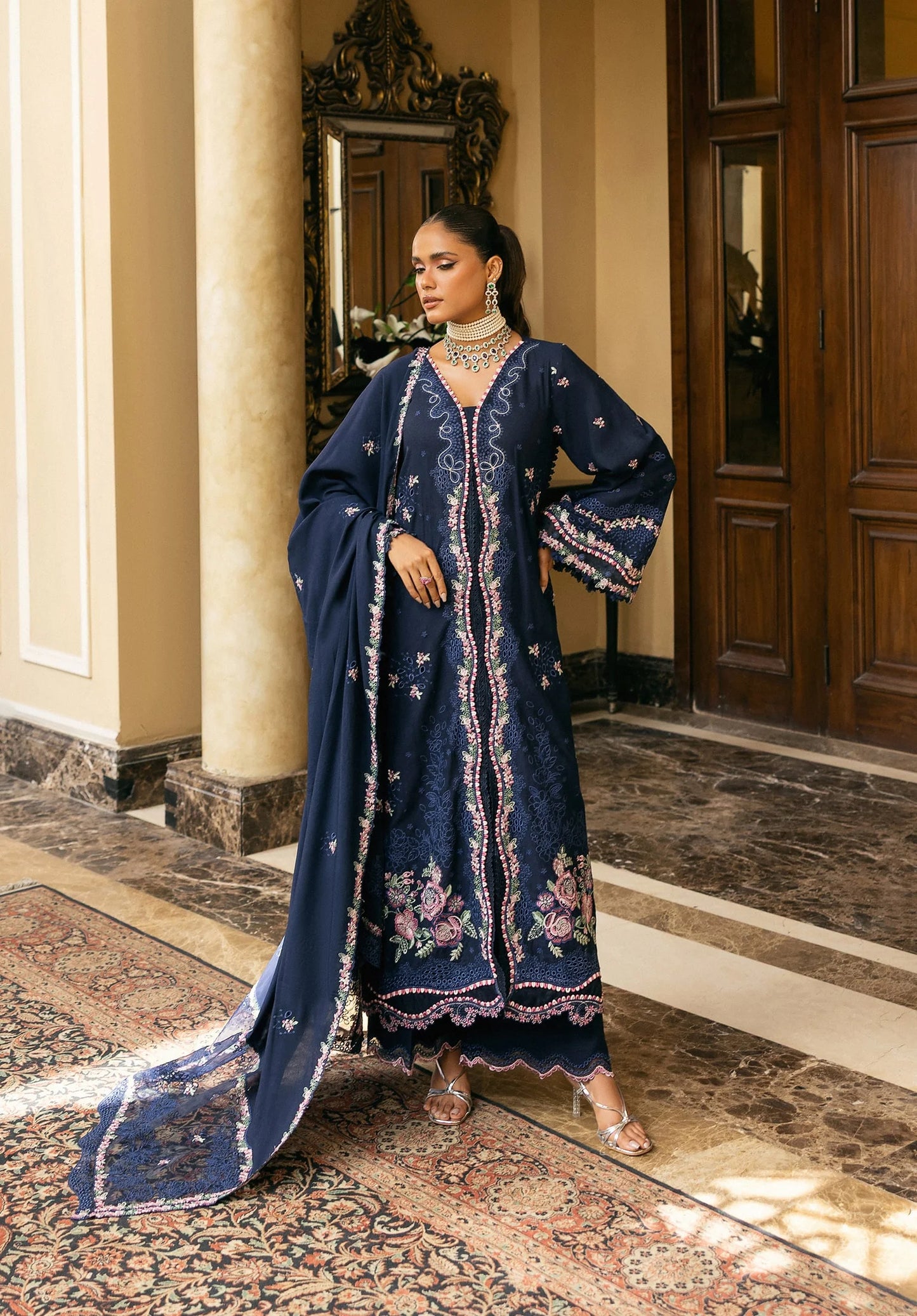 AMBER HAZE with EMBROIDERED KARANDI PANEL with EMBROIDERED SHAWL from Elaf LUXURY WINTER '25