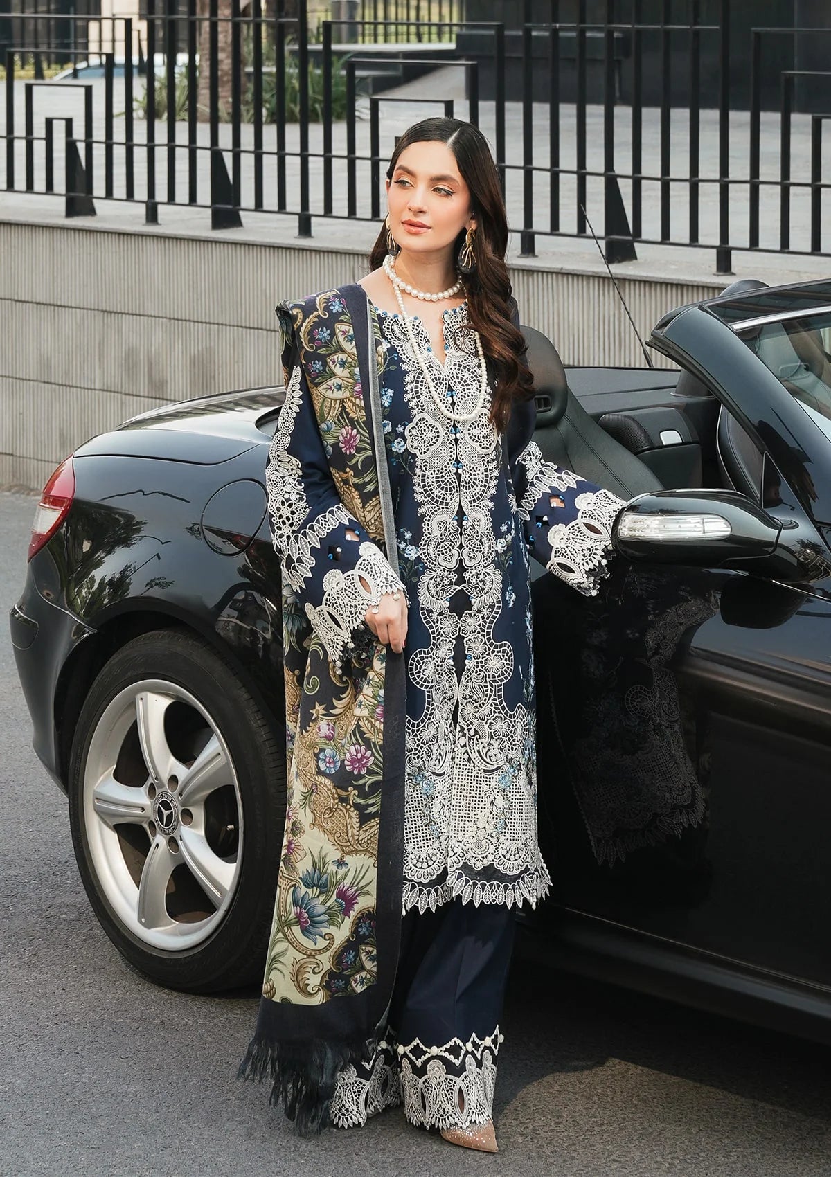 EMBROIDERED LINEN FRONT and PURE PASHMINA PRINTED SHAWL from Elaf Winter Pashmina Shawl Collection 2024