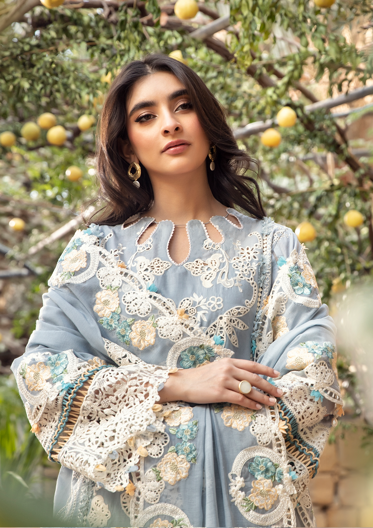 MAHVEEN wearing this beautiful dress from ELAF Luxury Lawn 2025.