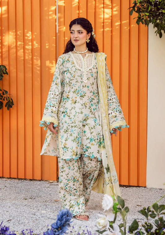 IVORY WHISPERS DIGITAL PRINTED LAWN FRONT and DIGITAL PRINTED VOILE DUPATTA FROM ELAF PRINTS COLLECTION 2025.