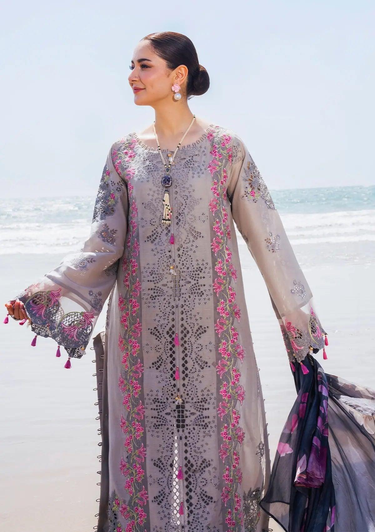 Alyaanah LuxurySchiffli Lawn and Digital Printed Pure Tissue Silk Dupatta from ELAF's 'HAI KUCH' Festive Lawn 2024 Collection.