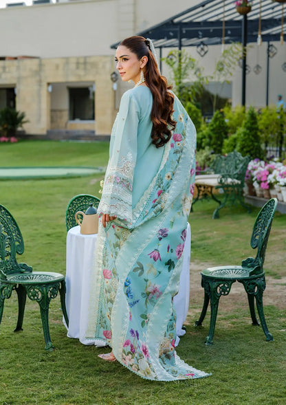 Beautiful EMBROIDERED COTTON NET DUPATTA in soft Aqua color.