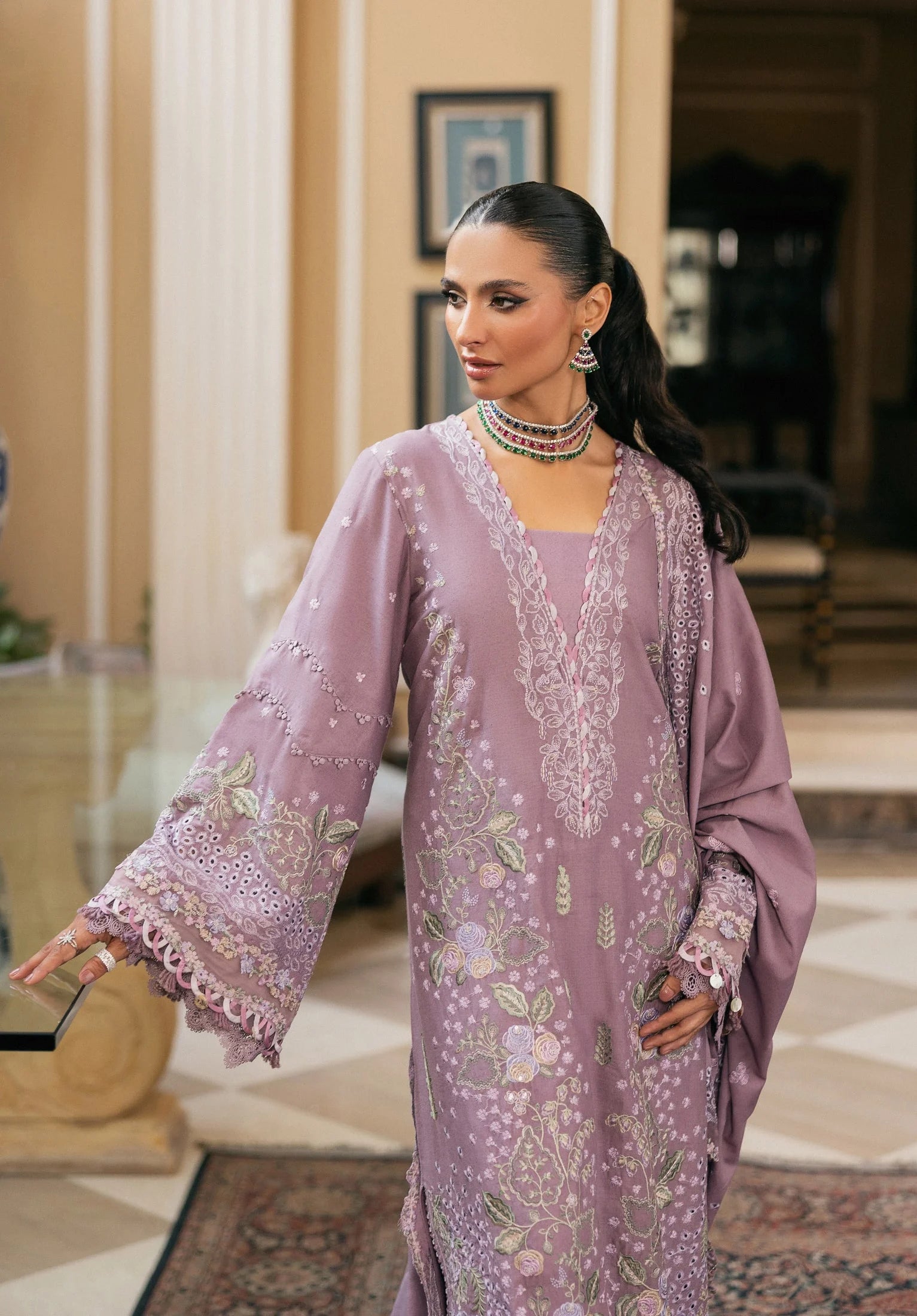 Close up image of LILIQUE EMBROIDERED SHAWL.