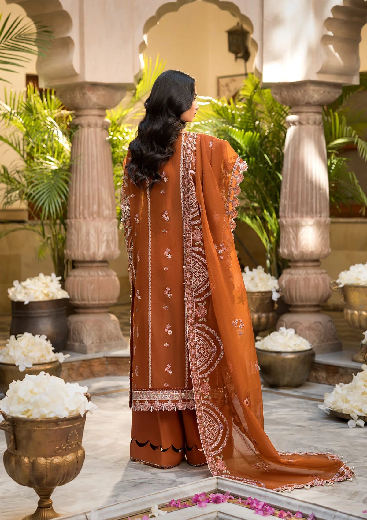 beautiful Embroidered Organza Back Yock in rust color.