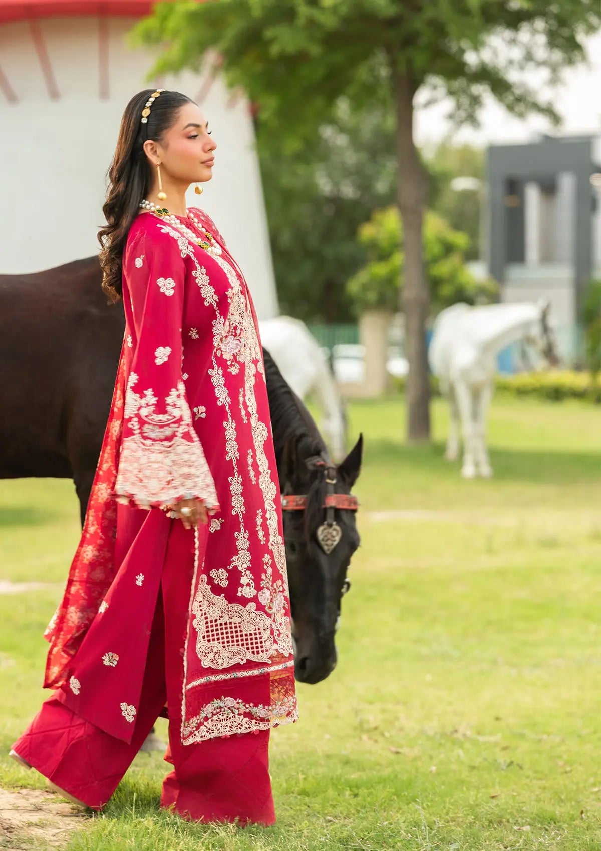 EMBROIDERED LAWN LASERWORK shirt with EMBROIDERED LAWN SLEEVES.