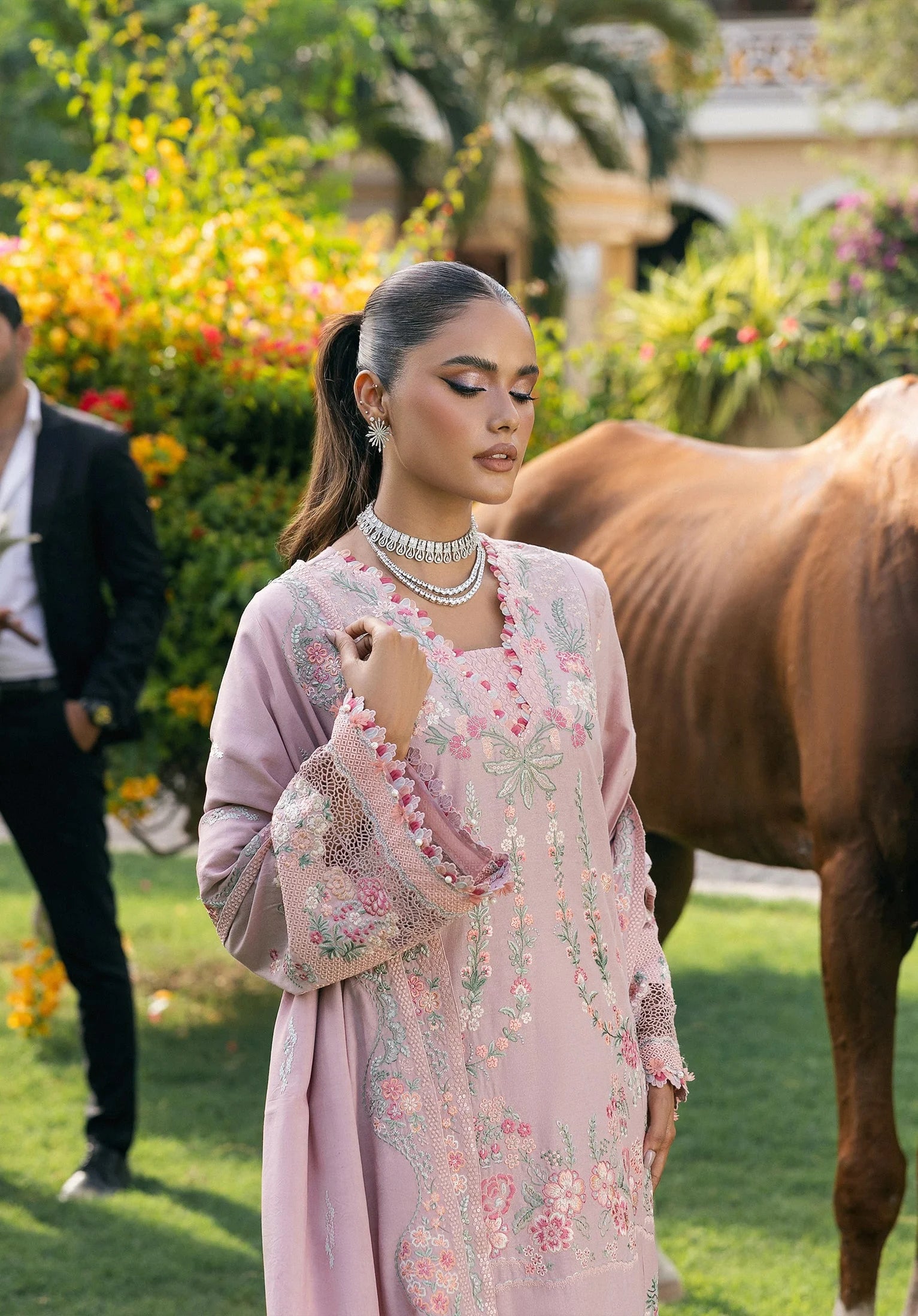 Close up image of HUSHPINK EMBROIDERED SHAWL.