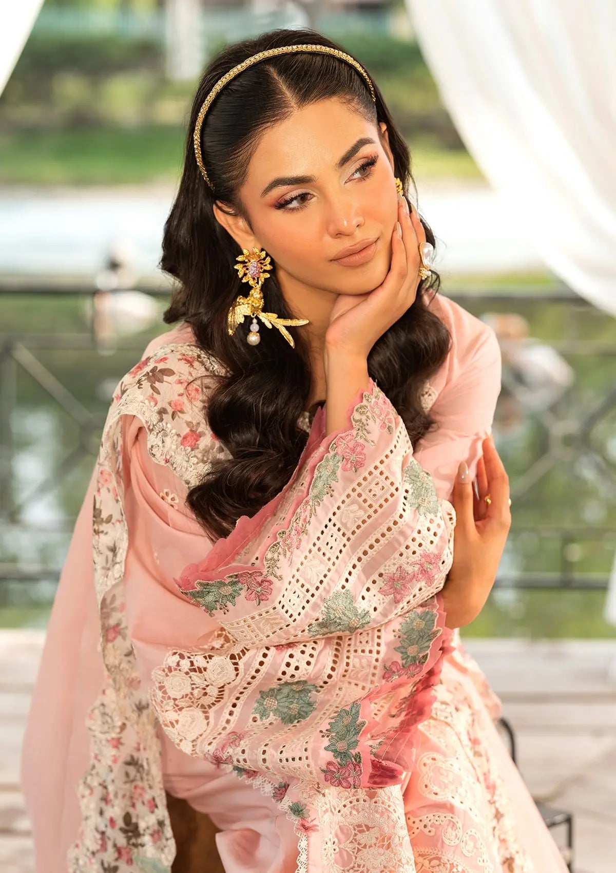 Stunning closeup look of EMBROIDERED ORGANZA SLEEVES BORDER from ELAF LUXURY LAWN 2025 vol 2