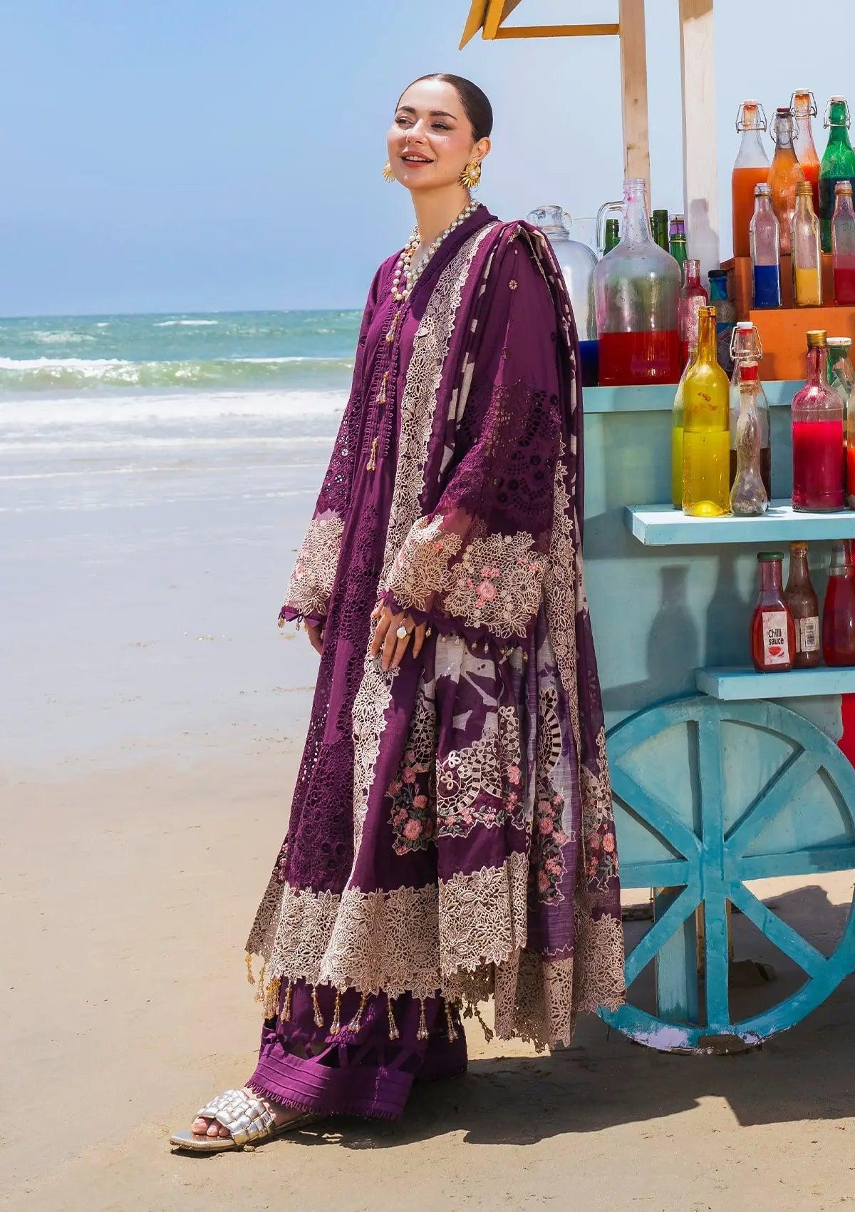 Hania LuxurySchiffli Lawn and Printed Monark Dupatta from ELAF's 'HAI KUCH' Festive Lawn 2024 Collection.
