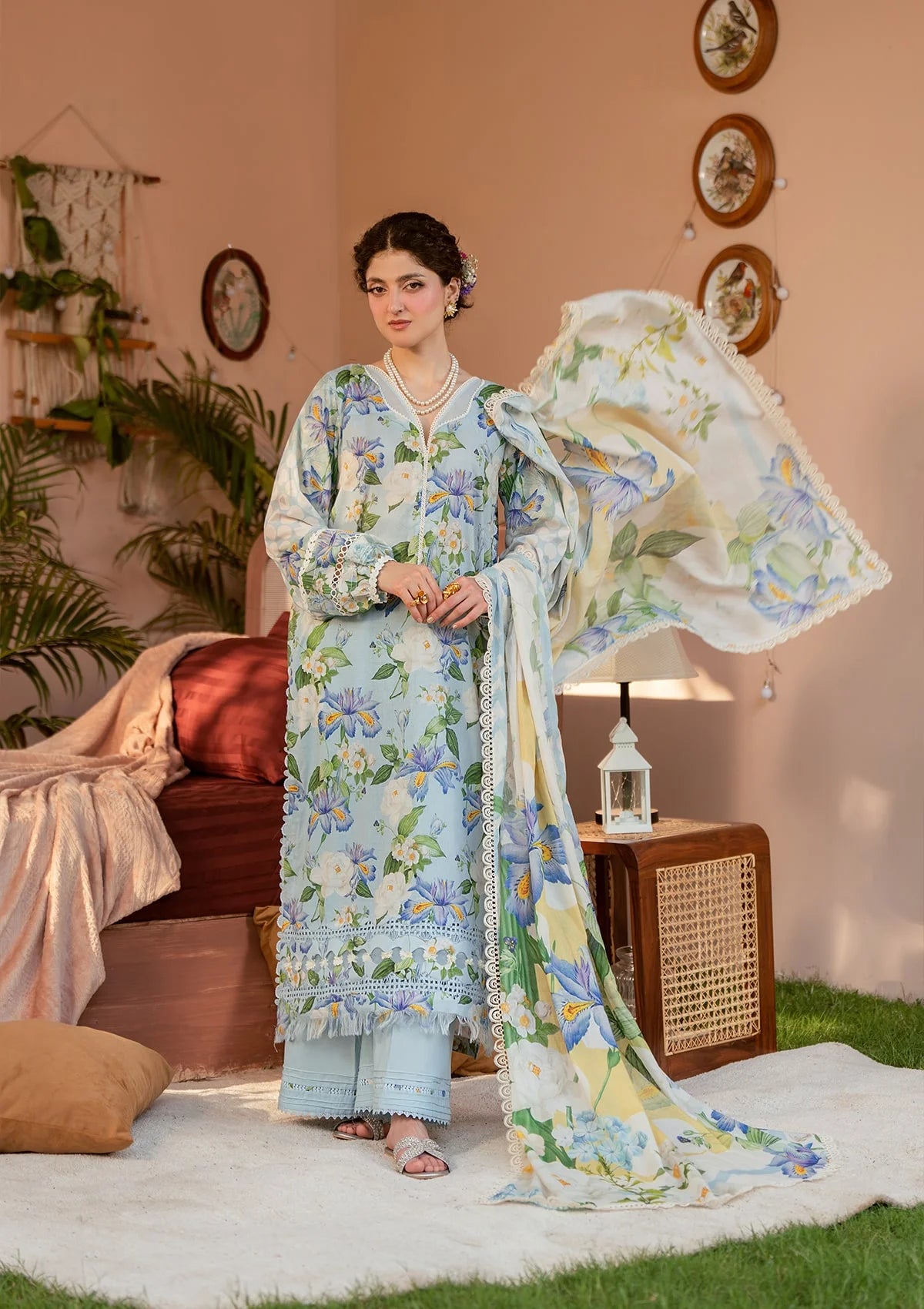 SERENE FLEUR DIGITAL PRINTED VOILE DUPATTA IN VIBRANT LIGHT COLOR.