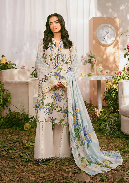 IVORY PETALS DIGITAL PRINTED LAWN FRONT and DIGITAL PRINTED VOILE DUPATTA from ELAF PRINTS COLLECTION 2025.