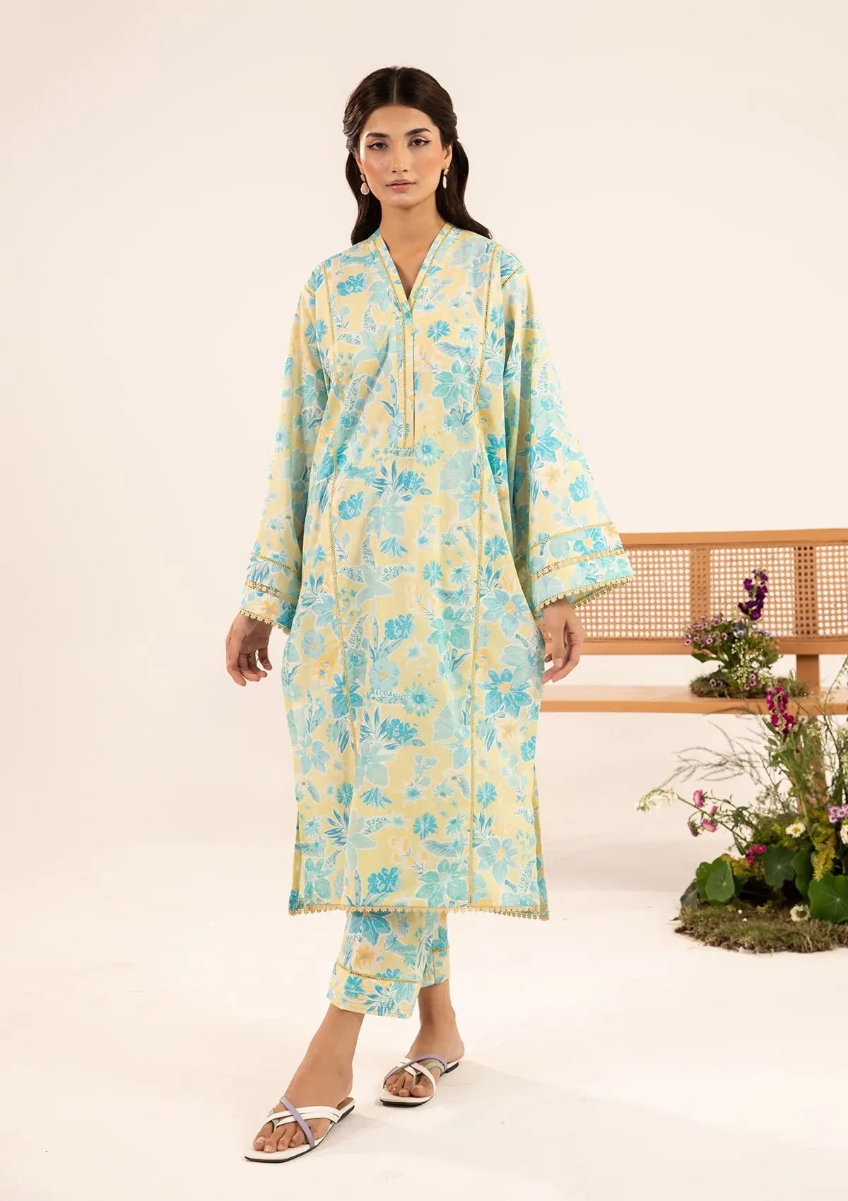 FIONA Printed Lawn shirt and Digital Printed Cambric trouser from ELAF's STITCHED COLLECTION 2025.
