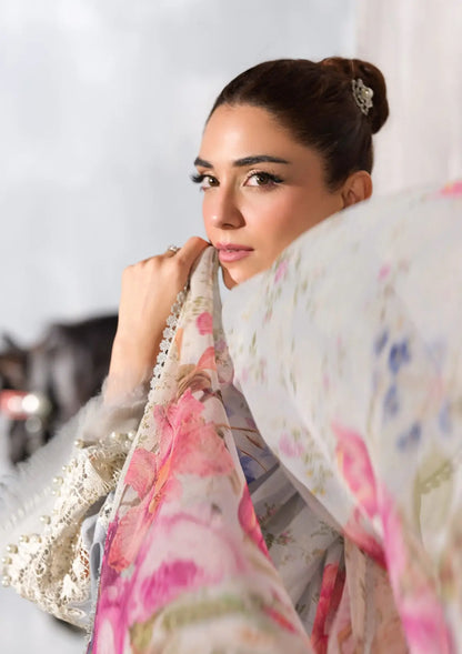 STUNING ISSABEL IN ICE BLUE COLOR WITH PINK FLORALS.