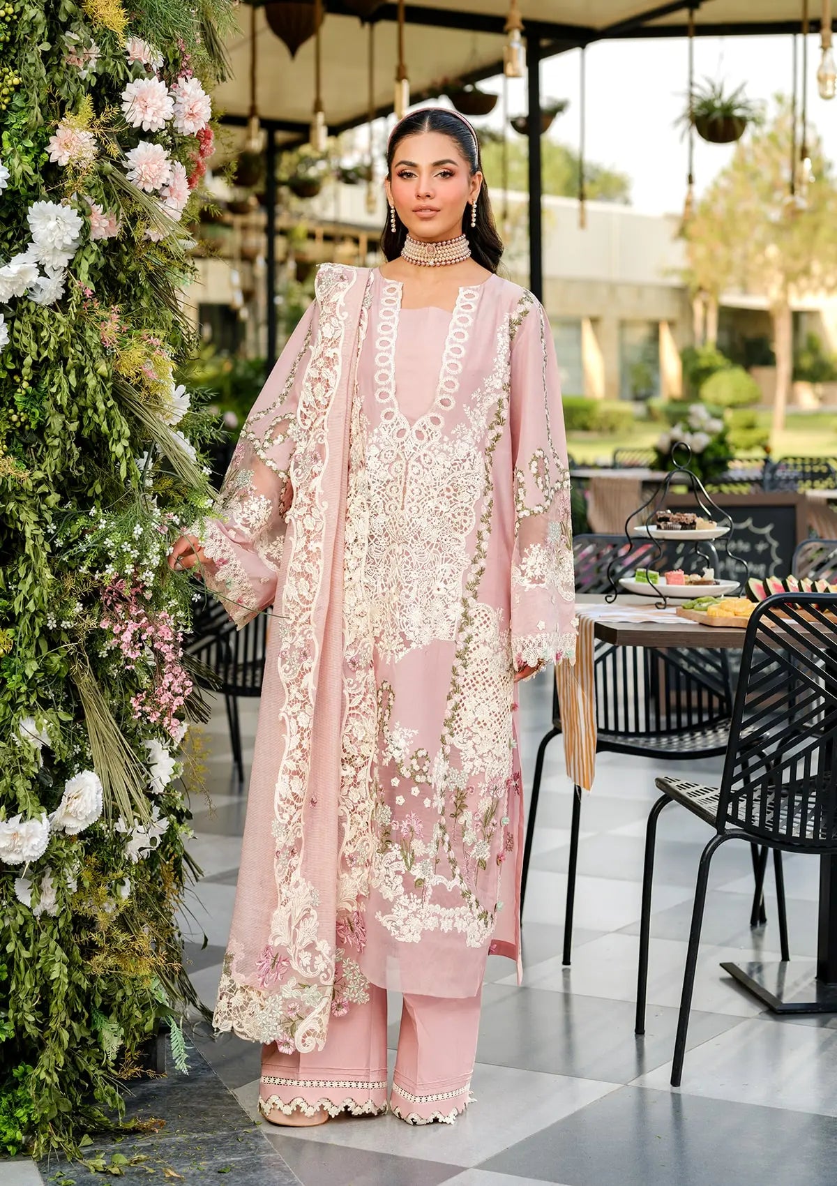 OH MY ROSE EMBROIDERED LAWN LASERWORK FRONT CENTER PANEL AND EMBROIDERED ORGANZA DUPATTA FROM ELAF LUXURY LAWN 2025 VOL 2