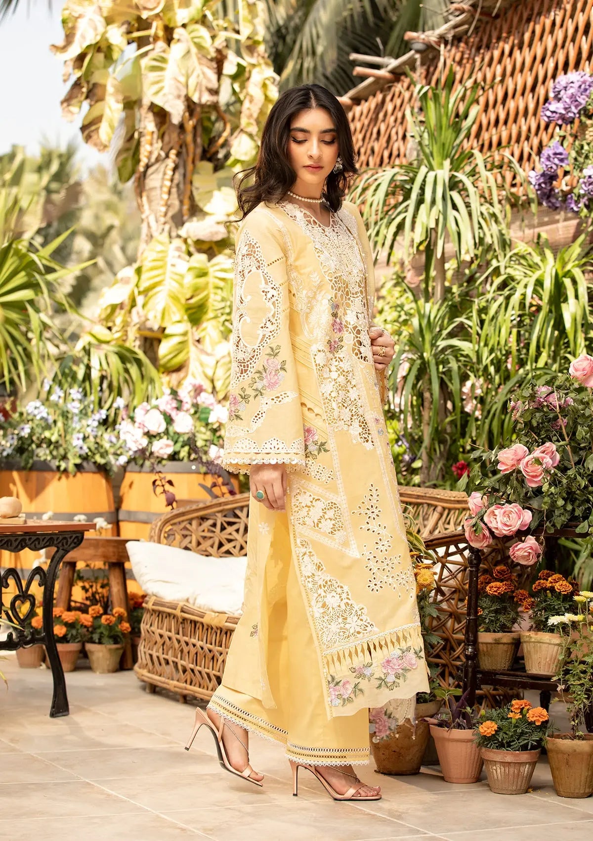 Stunning EMBROIDERED COTTON NET PATCHED DUPATTA and EMBROIDERED ORGANZA DAMAN BORDER.