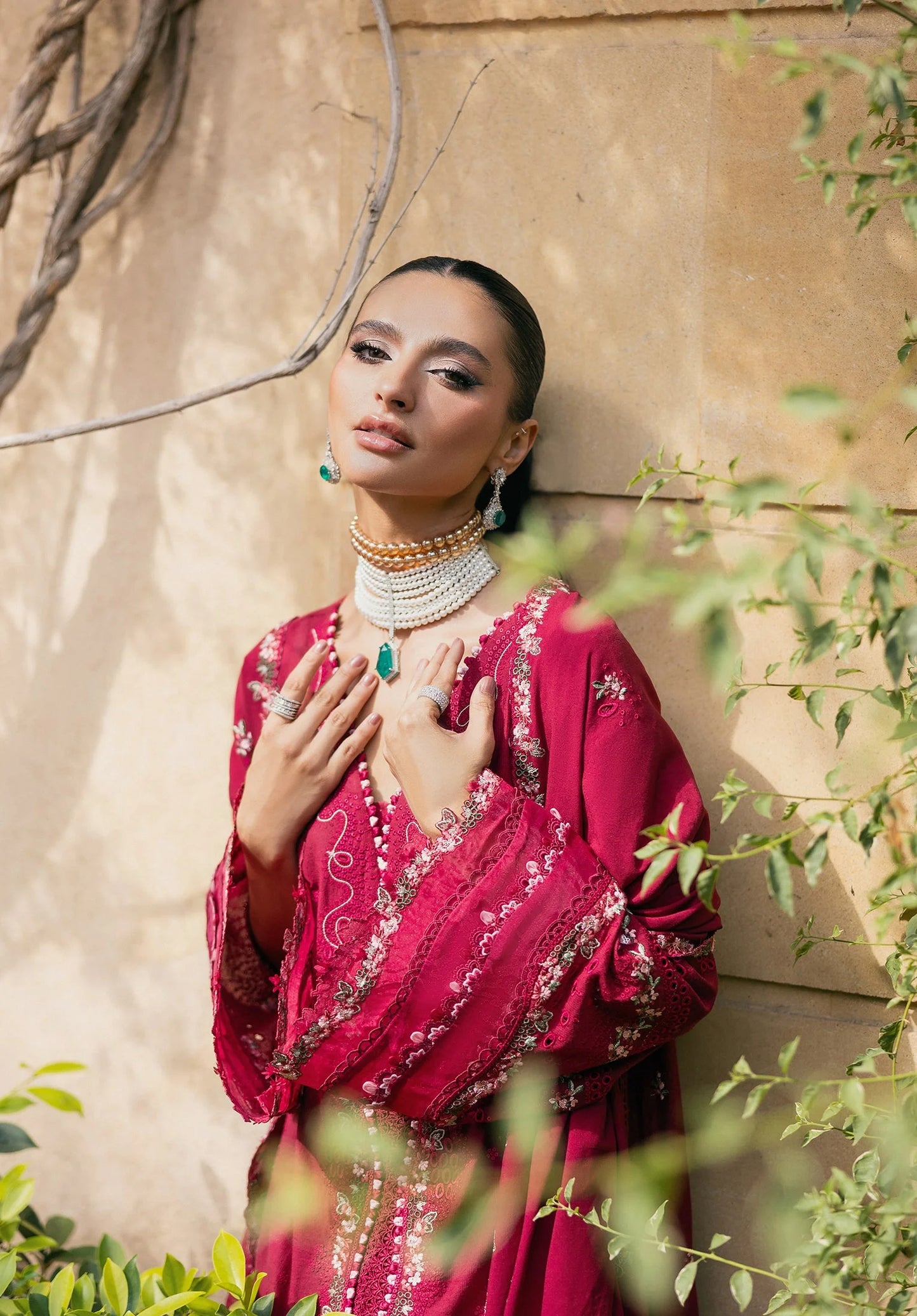 Close up image of VELVROSE EMBROIDERED SHAWL.